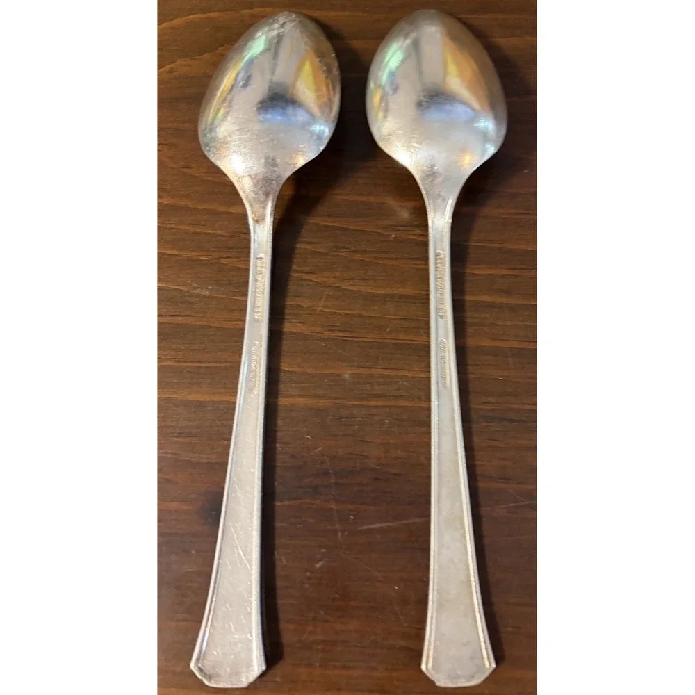 Oneida 1881 Rogers Floral Queen Silverplate Serving Spoons Set of 2 Vintage
